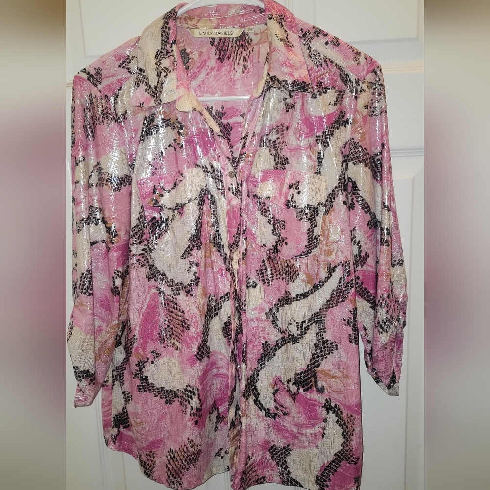 Bay Studio Vibrant Pink and Black Patterned Blouse